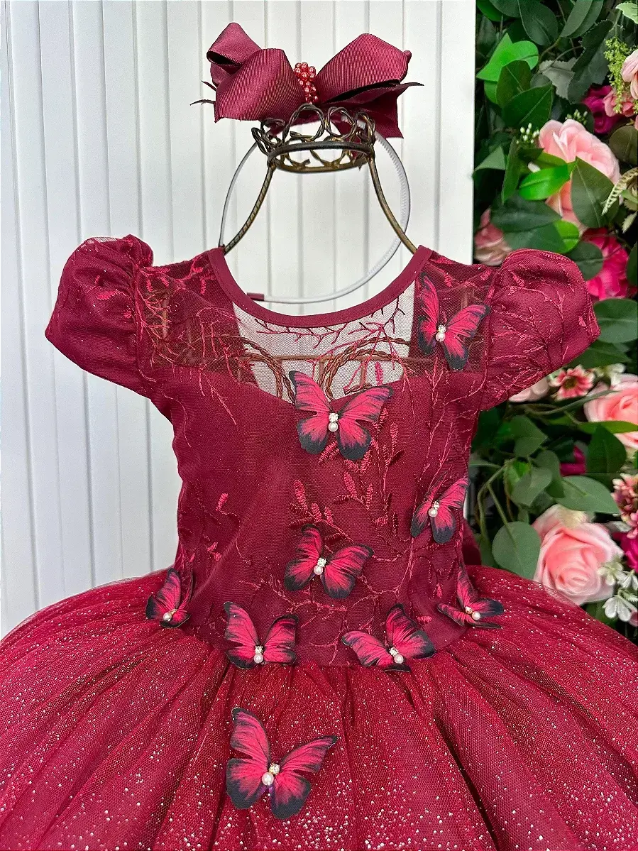 Vestido longo jardim encantado borboletas marsala, foto 4