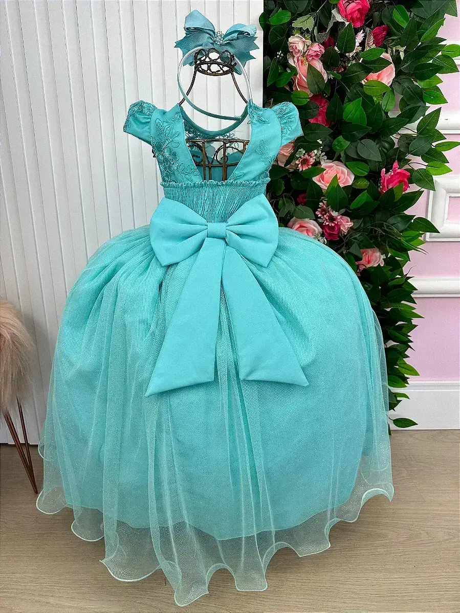 Vestido longo jardim encantado borboletas verde tiffany, foto 4