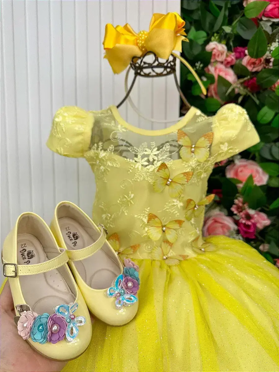 Vestido longo jardim encantado borboletas amarelo, foto 3