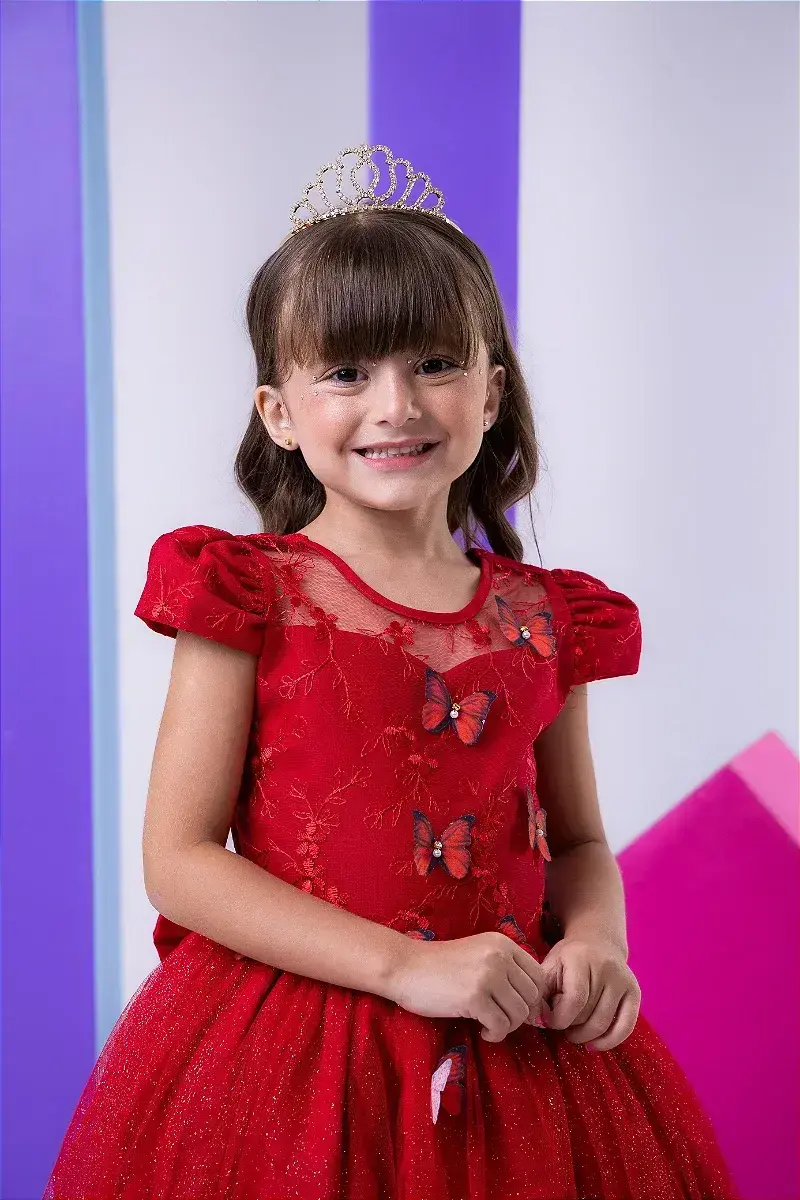 Vestido longo jardim encantado borboletas vermelho, foto 2