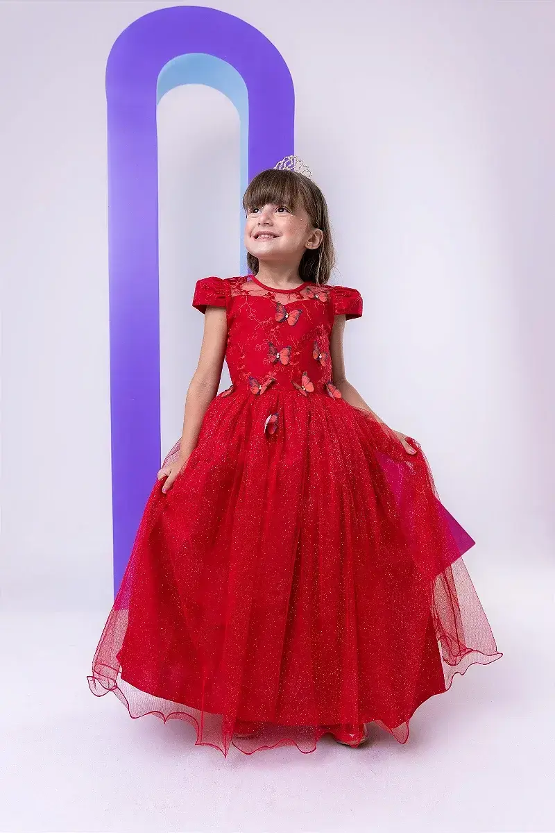 Vestido longo jardim encantado borboletas vermelho, foto 3