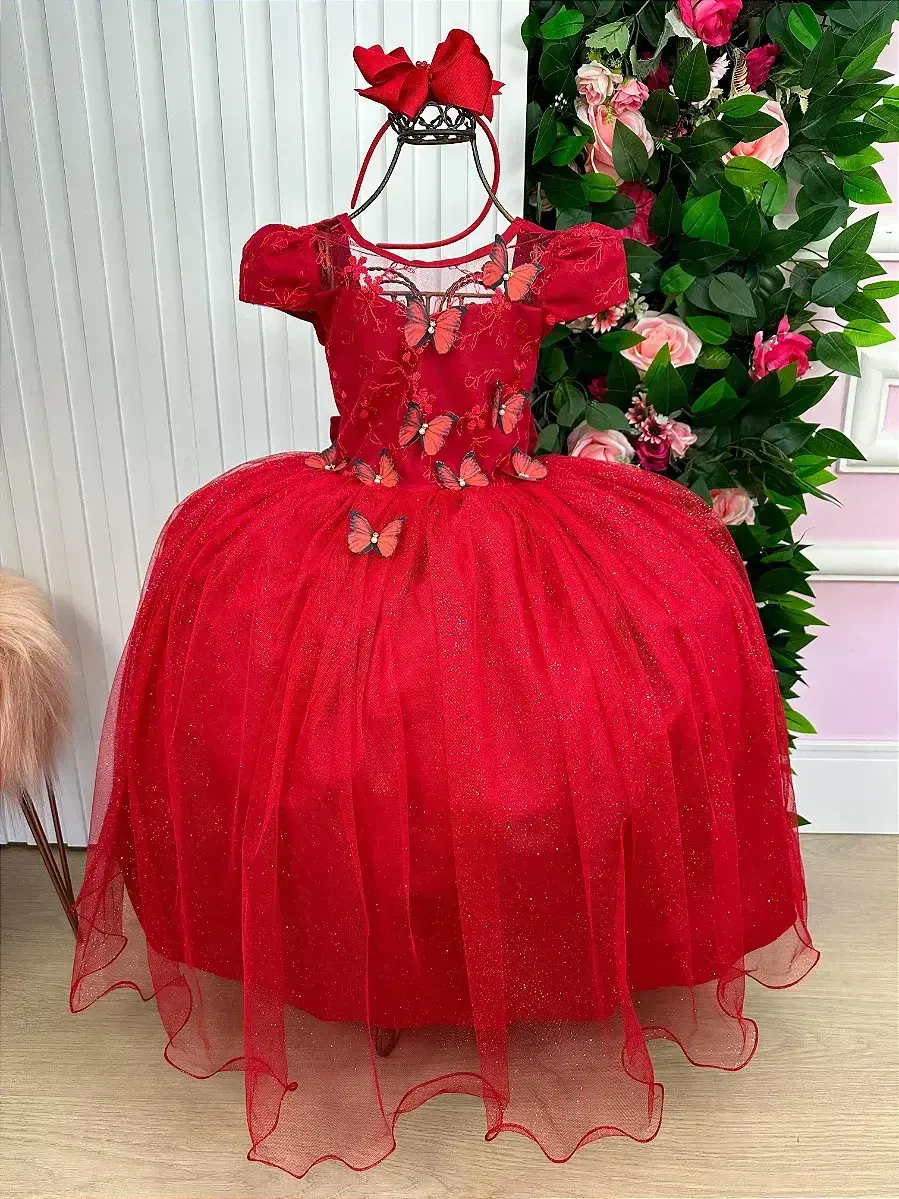 Vestido longo jardim encantado borboletas vermelho, foto 5