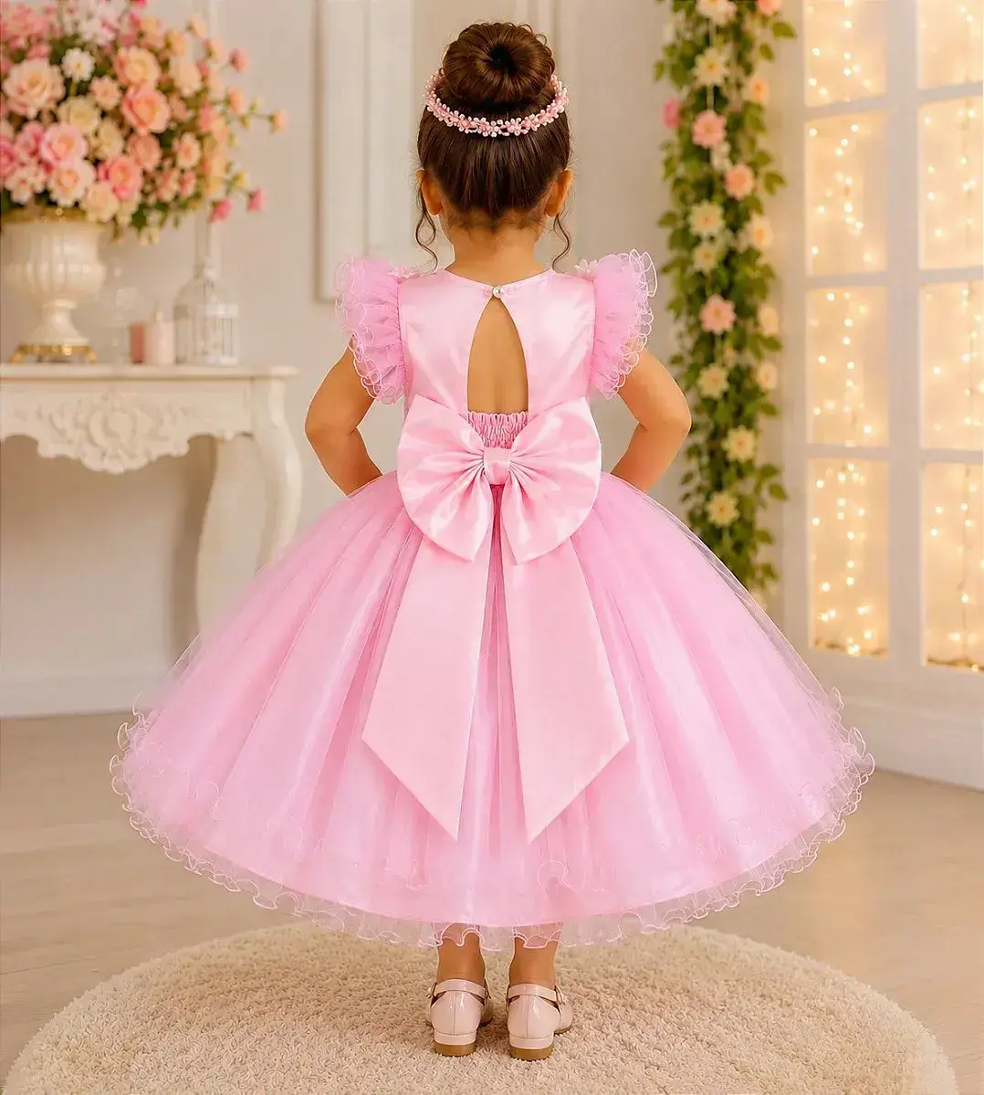 Vestido rosa jardim encantado laço, foto 2