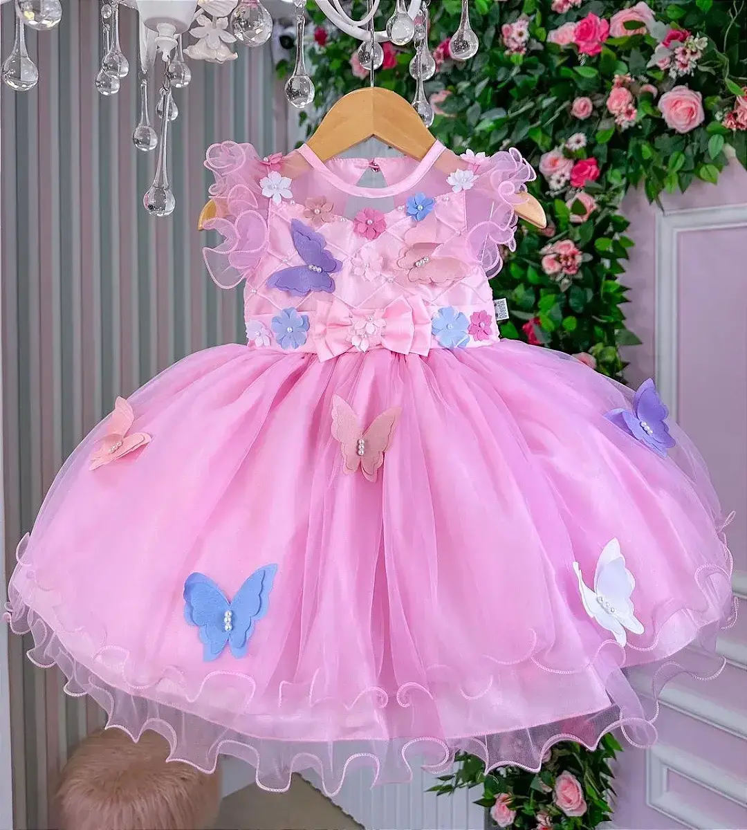 Vestido rosa jardim encantado laço, foto 3