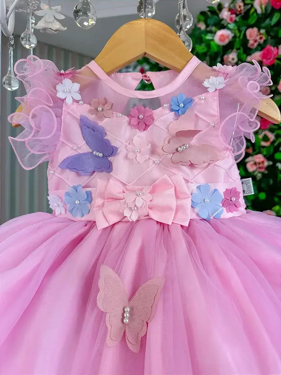 Vestido rosa jardim encantado laço, foto 4