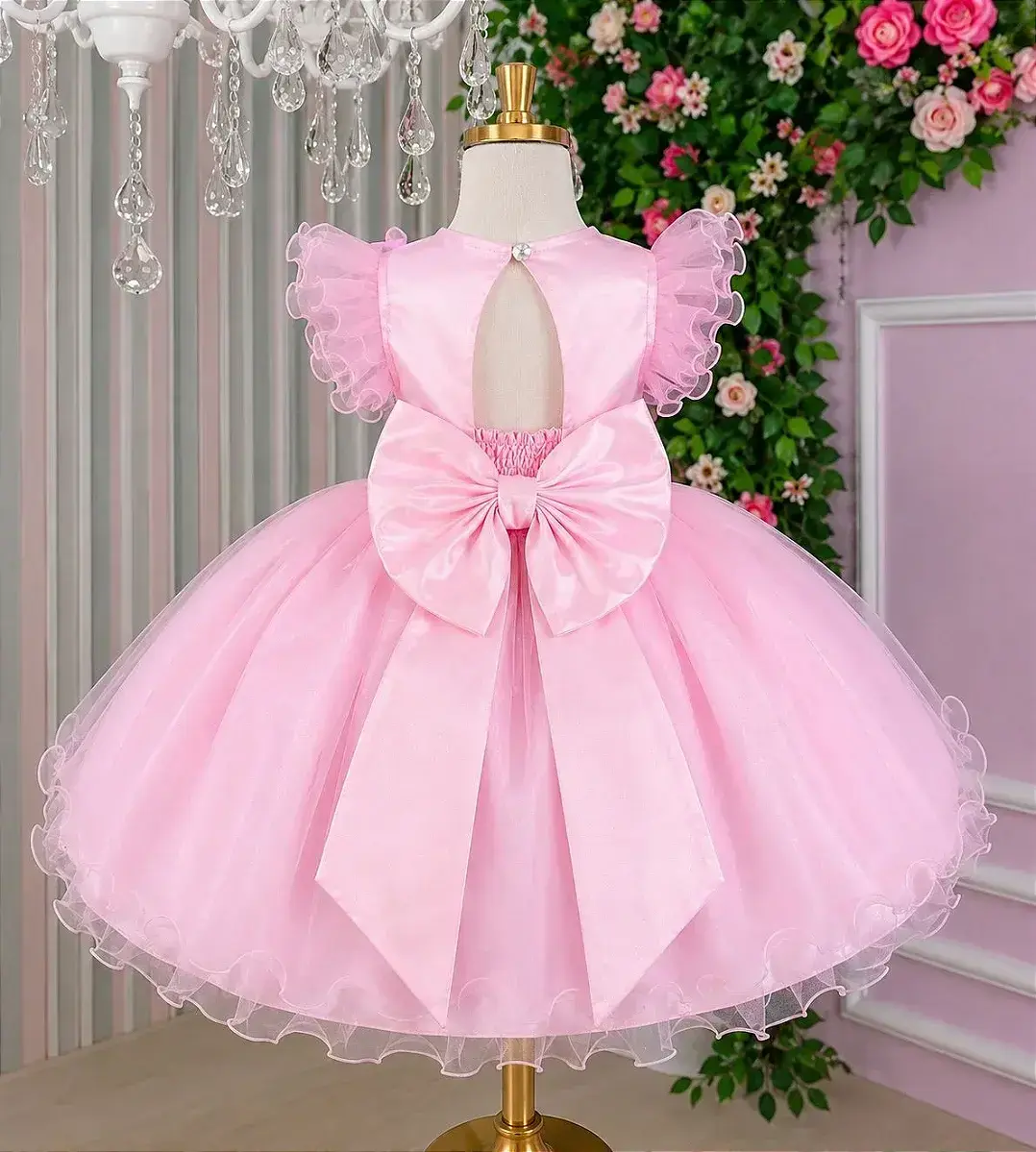 Vestido rosa jardim encantado laço, foto 8