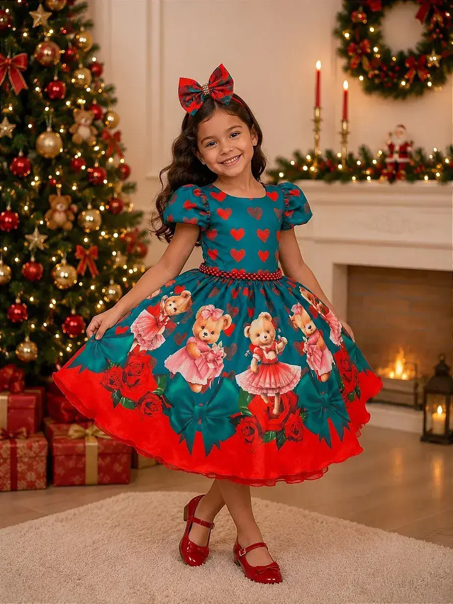 Vestido ursinho verde Natal