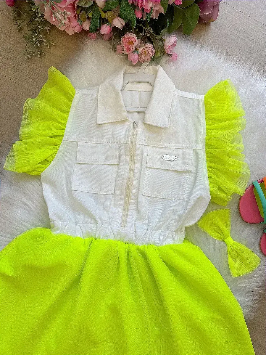 Vestido babado rebeca verde neon, foto 2