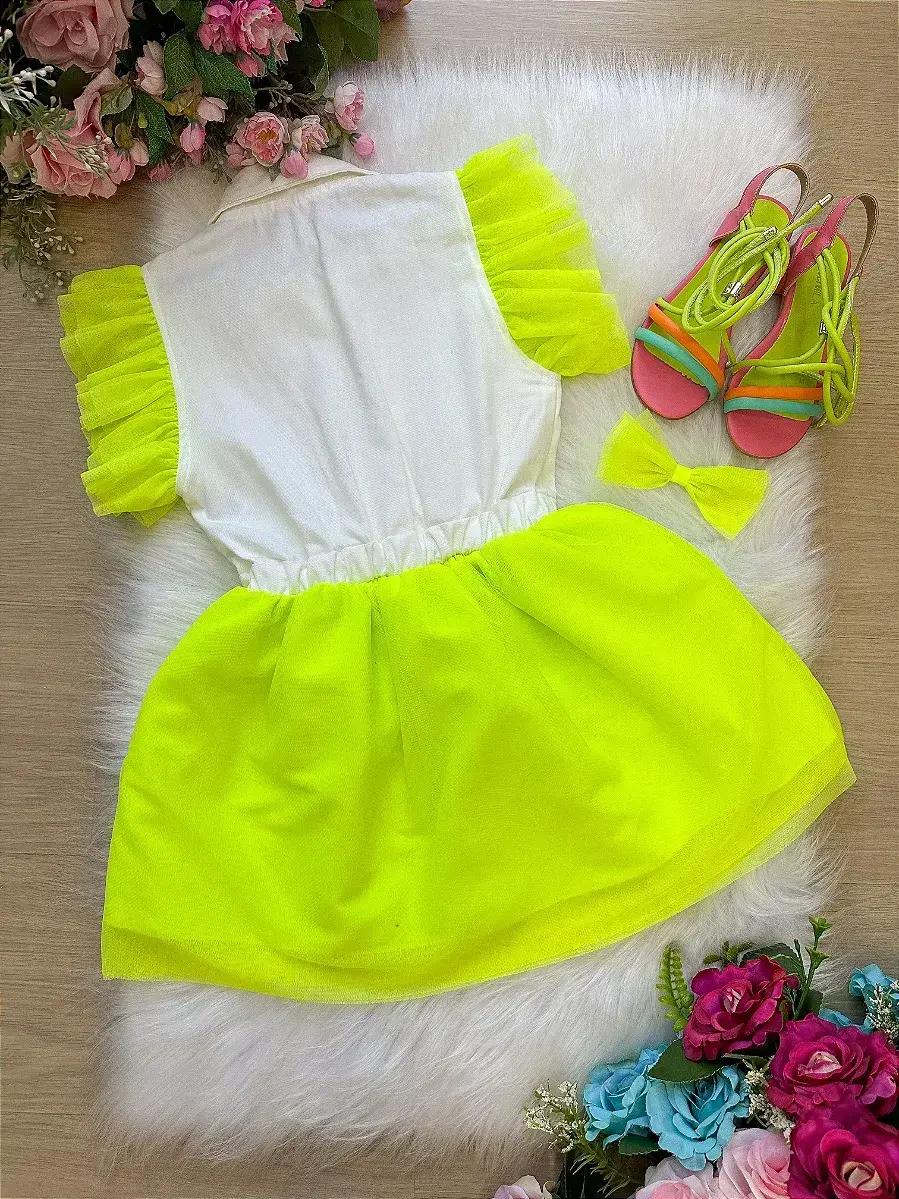 Vestido babado rebeca verde neon, foto 3