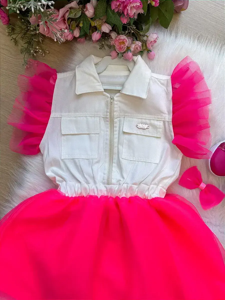 Vestido babado rebeca rosa neon, foto 2
