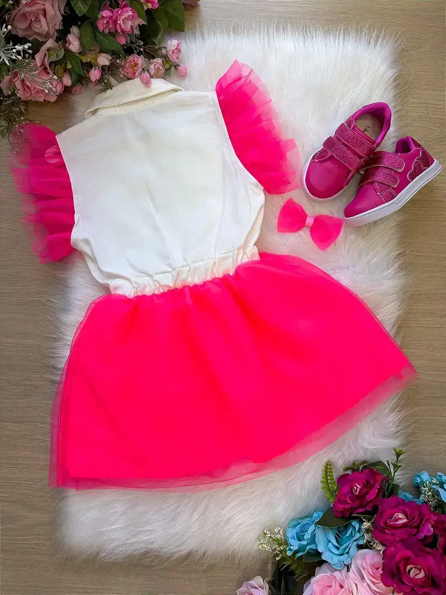 Vestido babado rebeca rosa neon, foto 3
