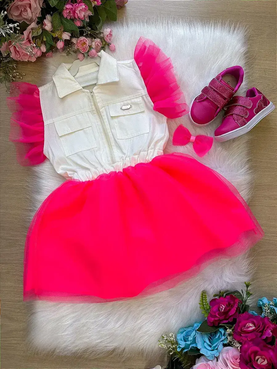 Vestido babado rebeca rosa neon, foto 4