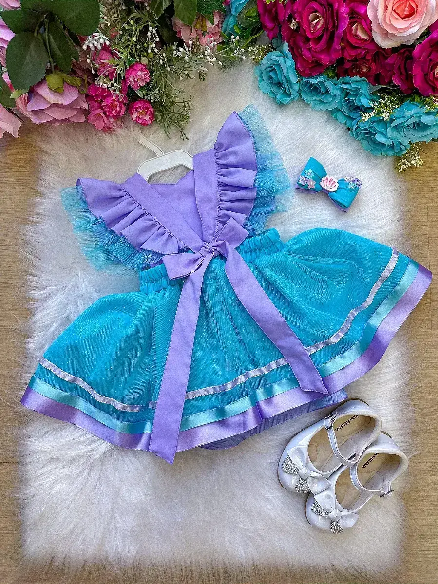 Vestido princesa sereia fundo do mar lilas tiffany, foto 4