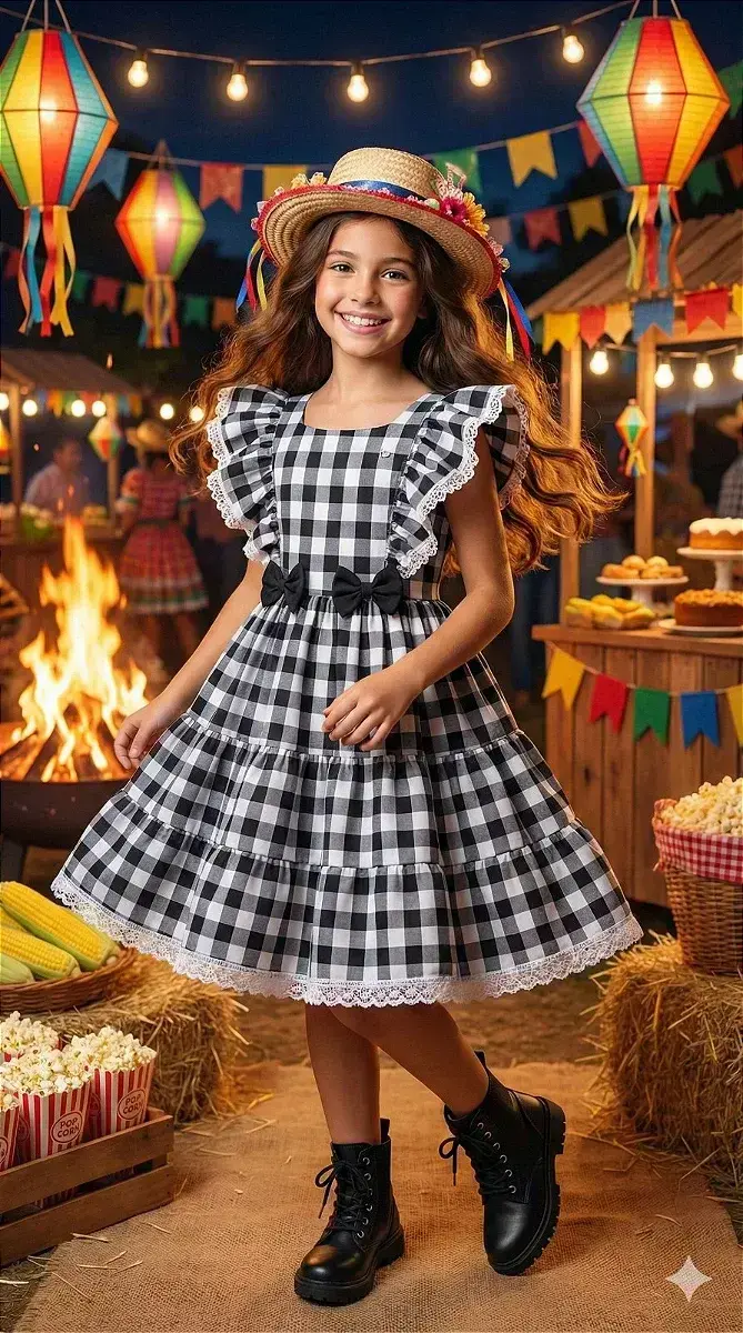 Vestido aline xadrez preto