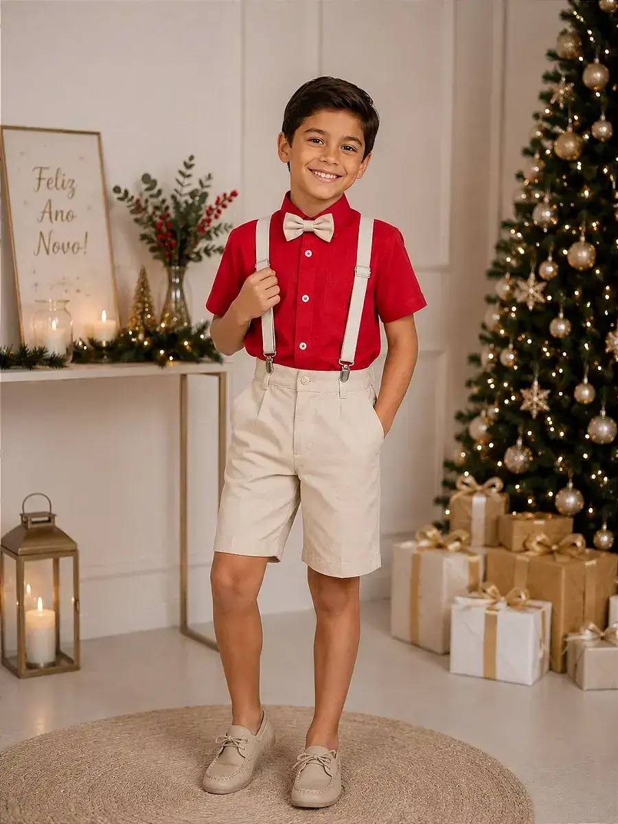 Conjunto henry vermelho suspensorio bege