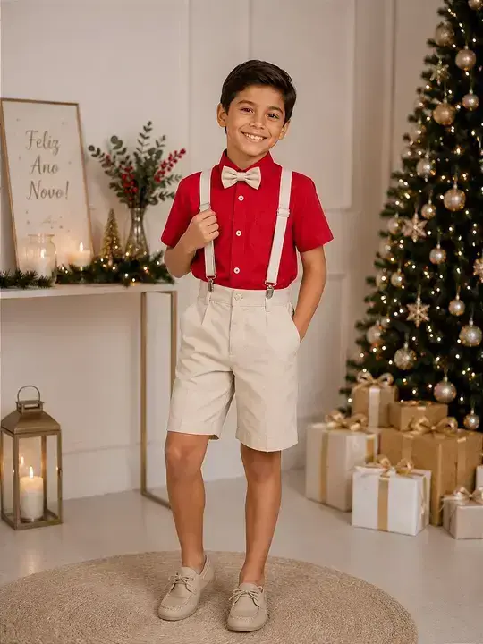 Conjunto henry vermelho suspensorio bege
