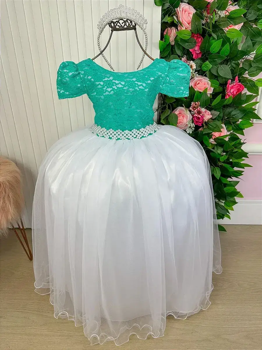 Vestido longo mari peito rendado verde tiffany, foto 2