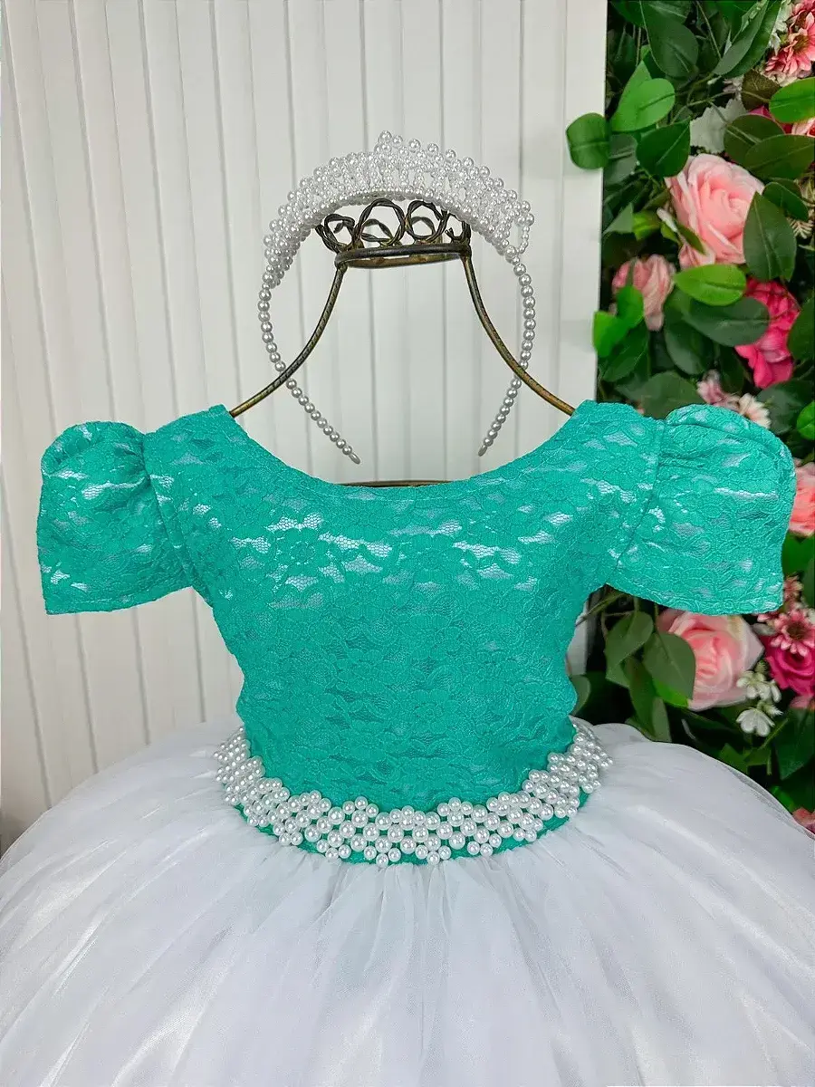 Vestido longo mari peito rendado verde tiffany, foto 3