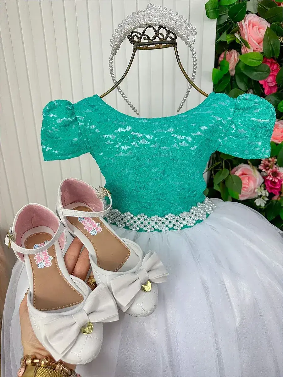 Vestido longo mari peito rendado verde tiffany, foto 4
