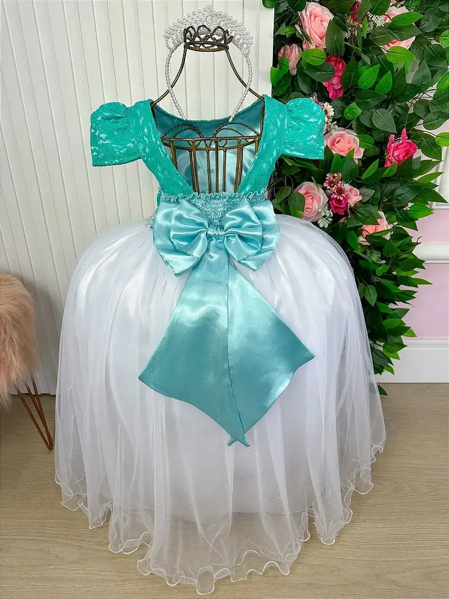 Vestido longo mari peito rendado verde tiffany, foto 5