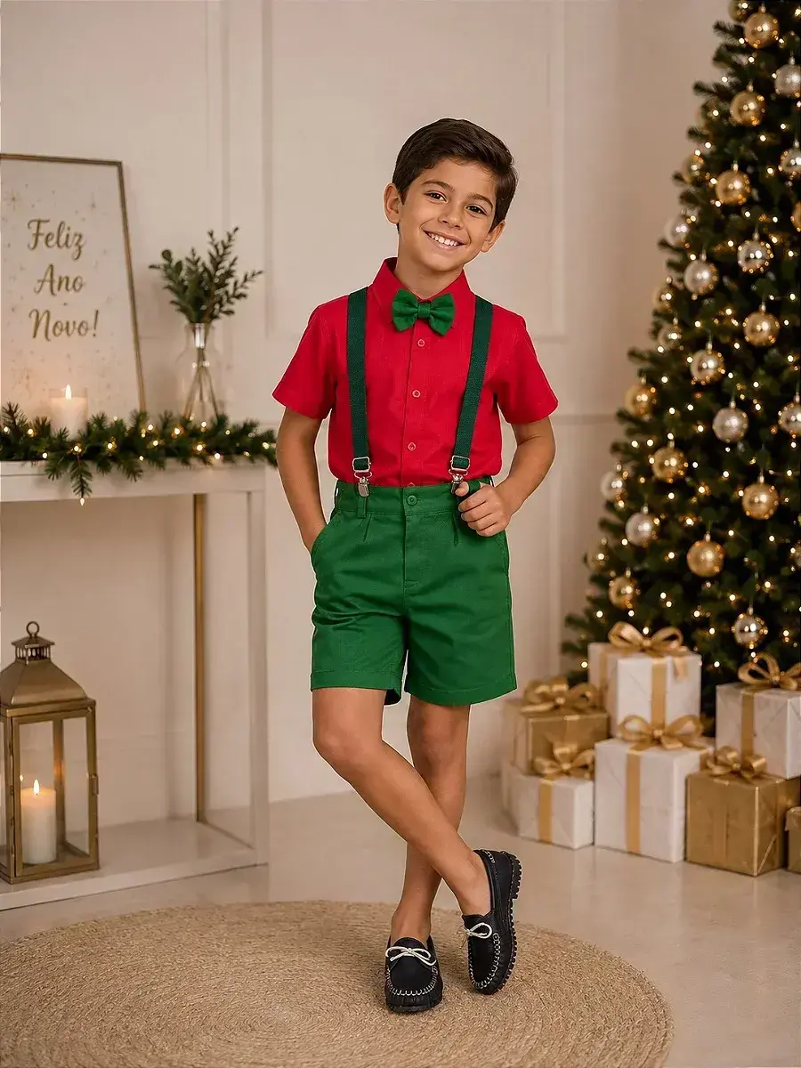 Conjunto henry camisa vermelha suspensorio verde