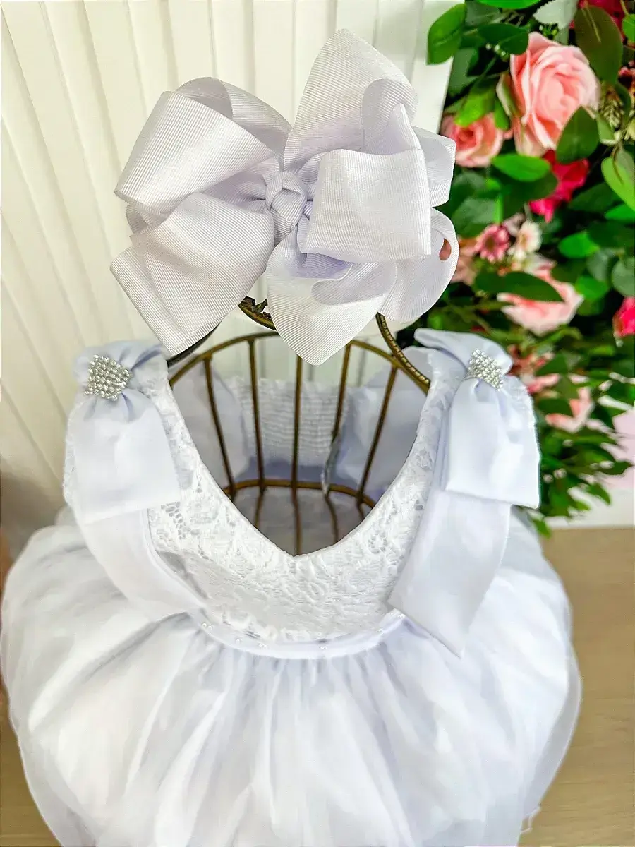 Vestido longo branco peito rendado, foto 3