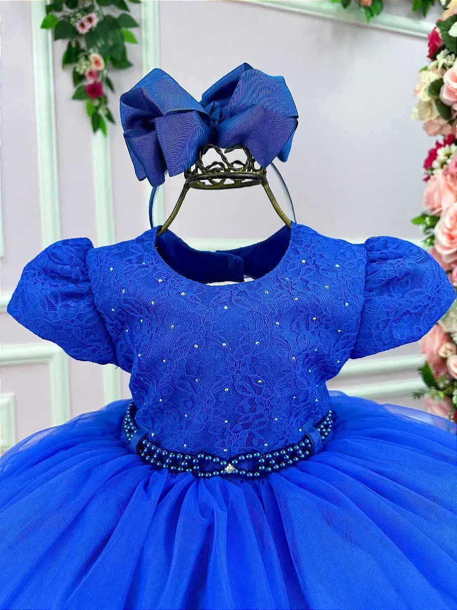 Vestido azul royal peito rendado, foto 2