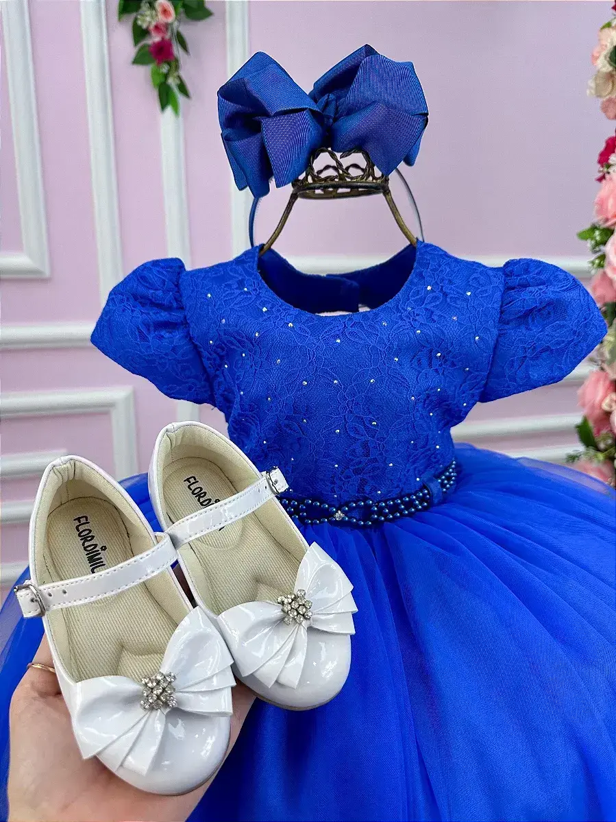 Vestido azul royal peito rendado, foto 3