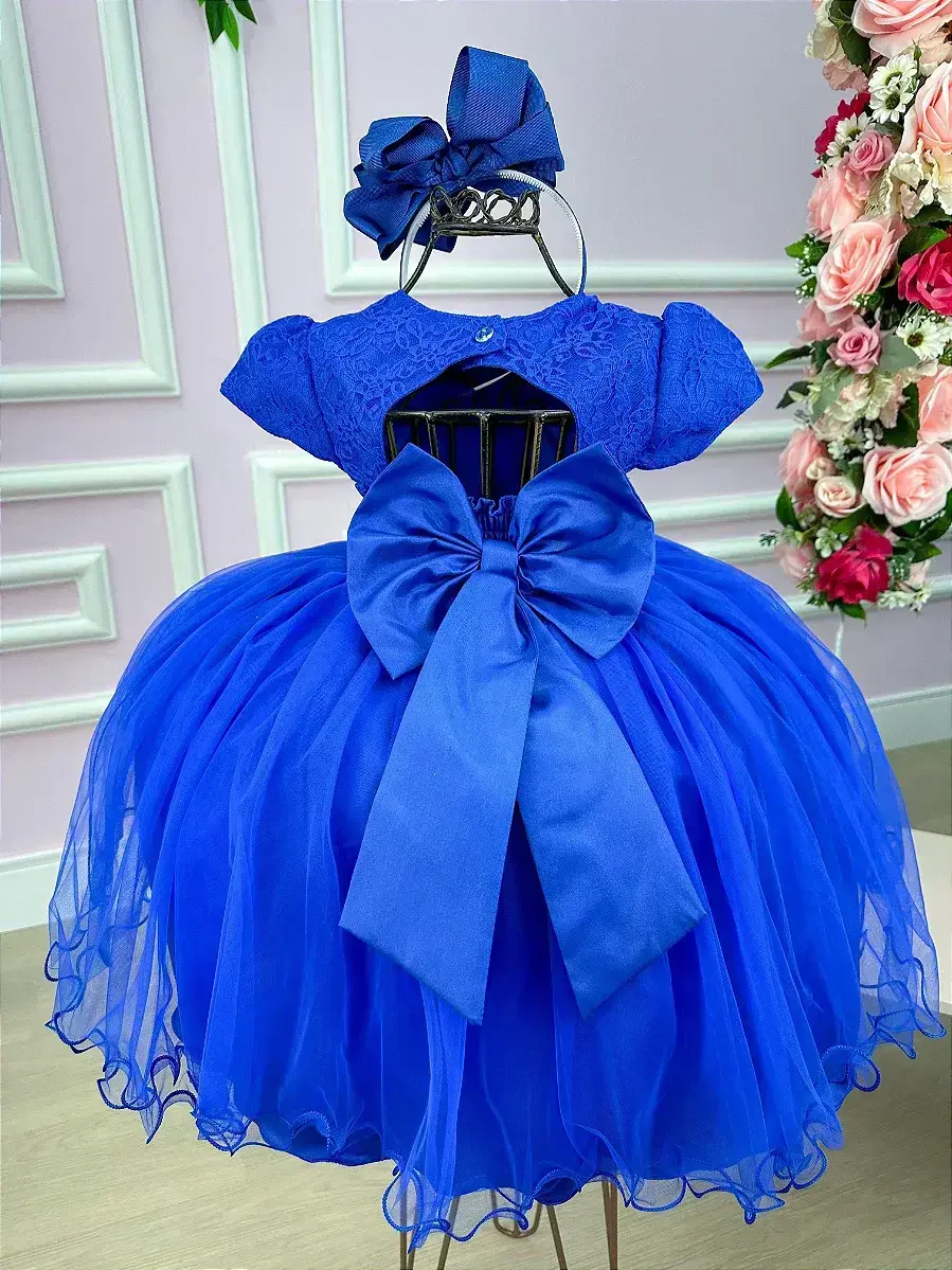 Vestido azul royal peito rendado, foto 4
