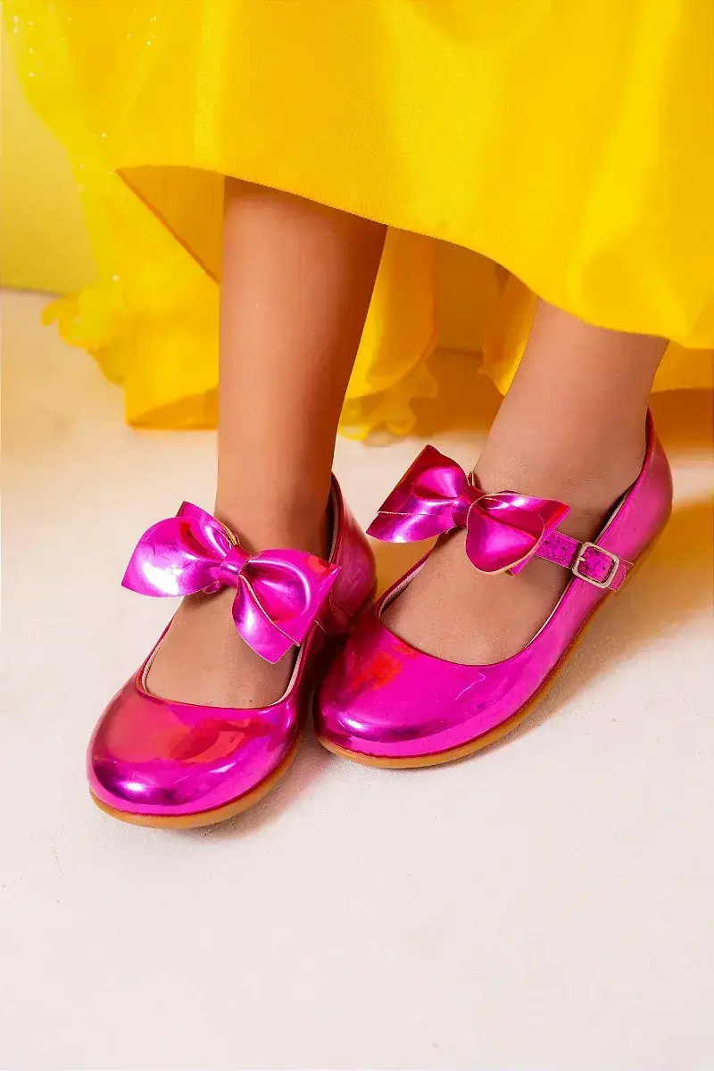 Sapatilha laço pink metalizado
