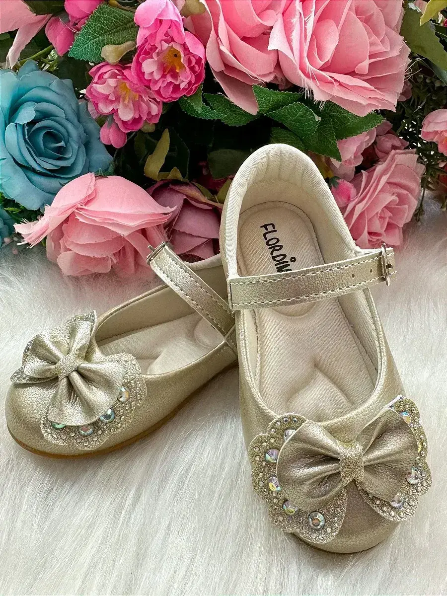 Sapatilha baby dourada lacinho strass, foto 5