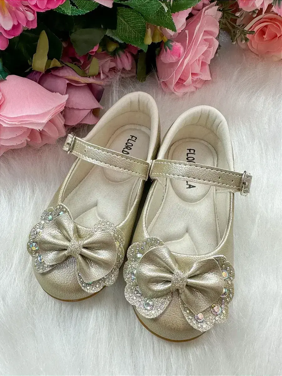 Sapatilha baby dourada lacinho strass, foto 6