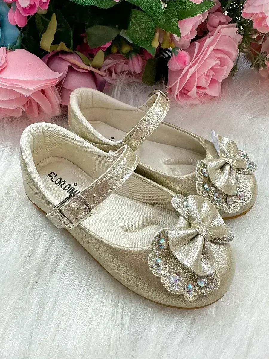 Sapatilha baby dourada lacinho strass, foto 7