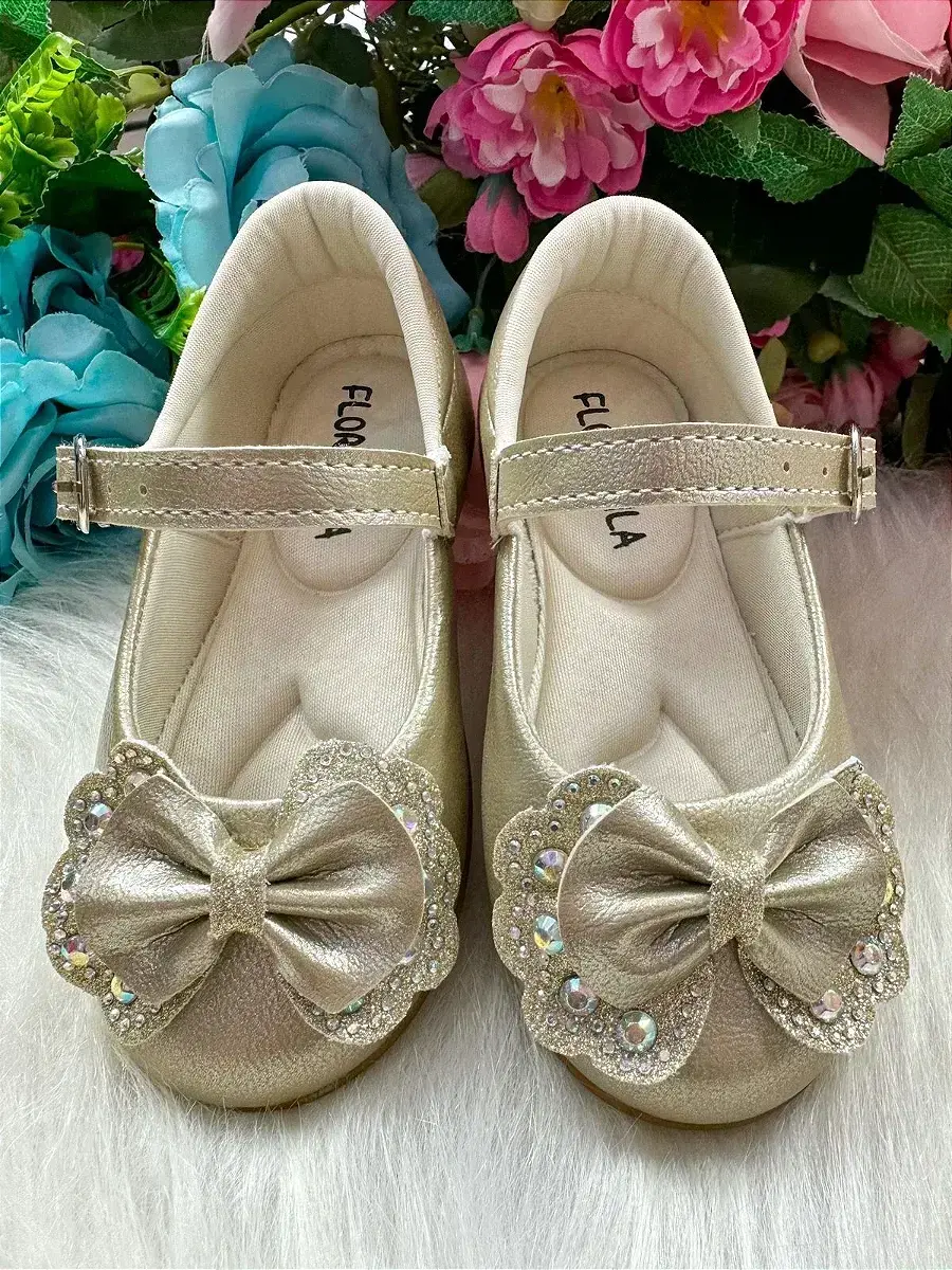 Sapatilha baby dourada lacinho strass, foto 8