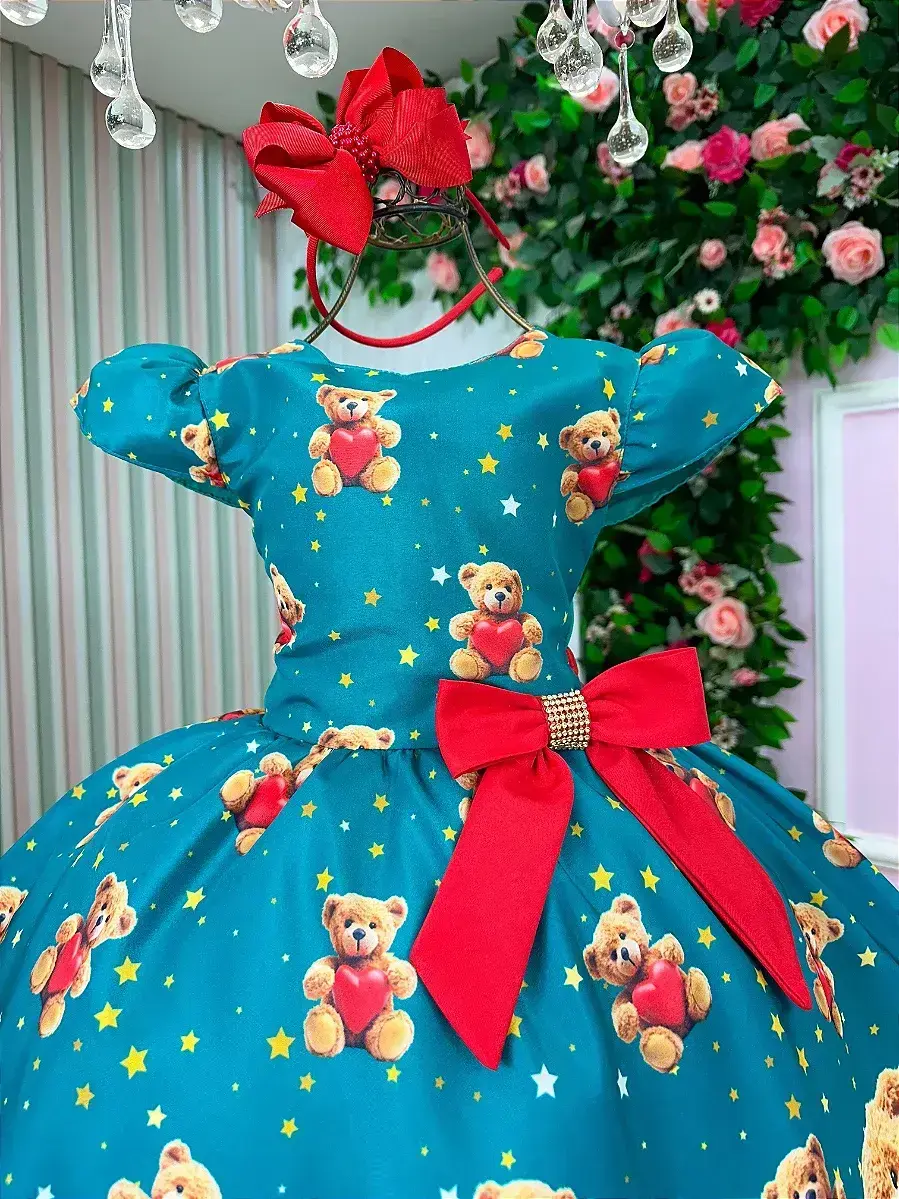 Vestido milena ursinhos verde Natal, foto 3