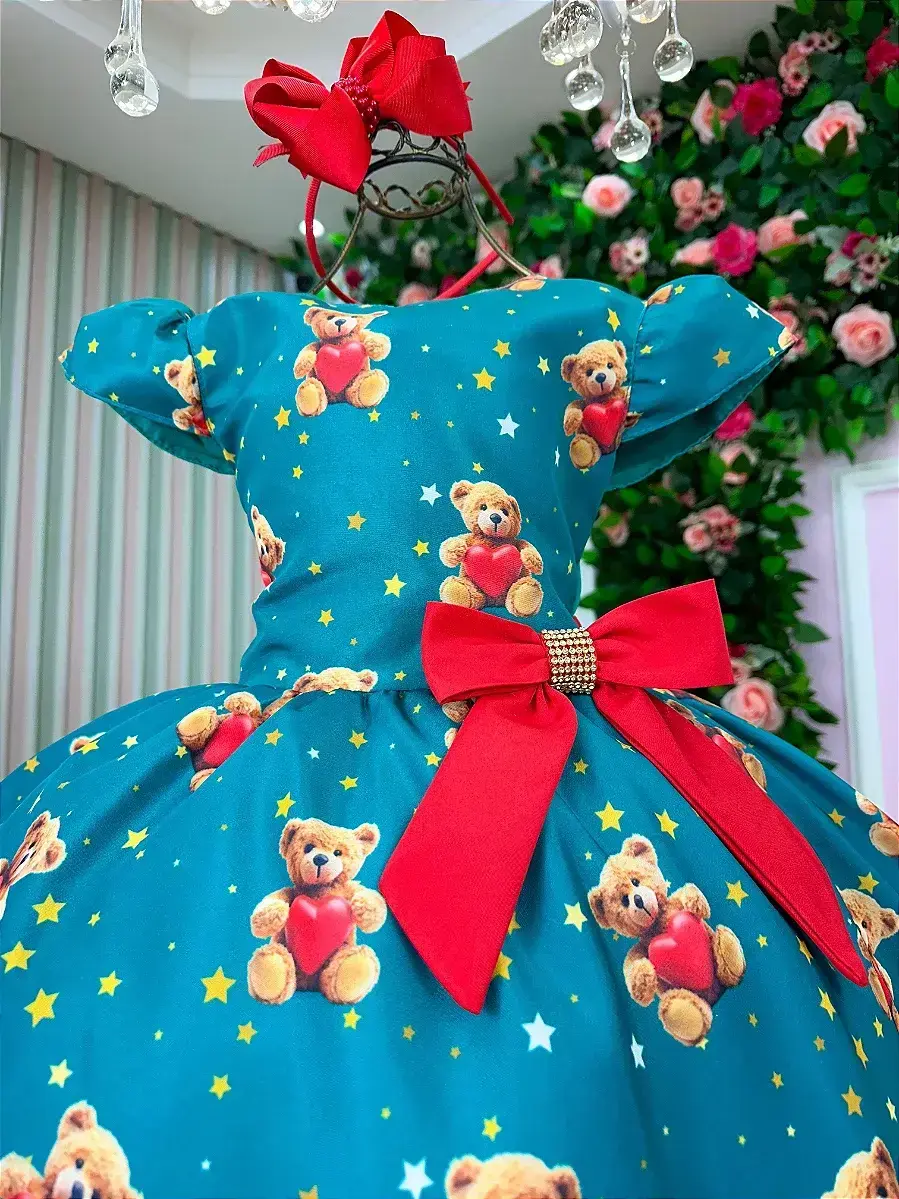 Vestido milena ursinhos verde Natal, foto 4