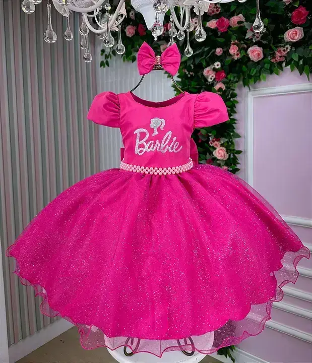 Vestido festa Barbie pink glitter