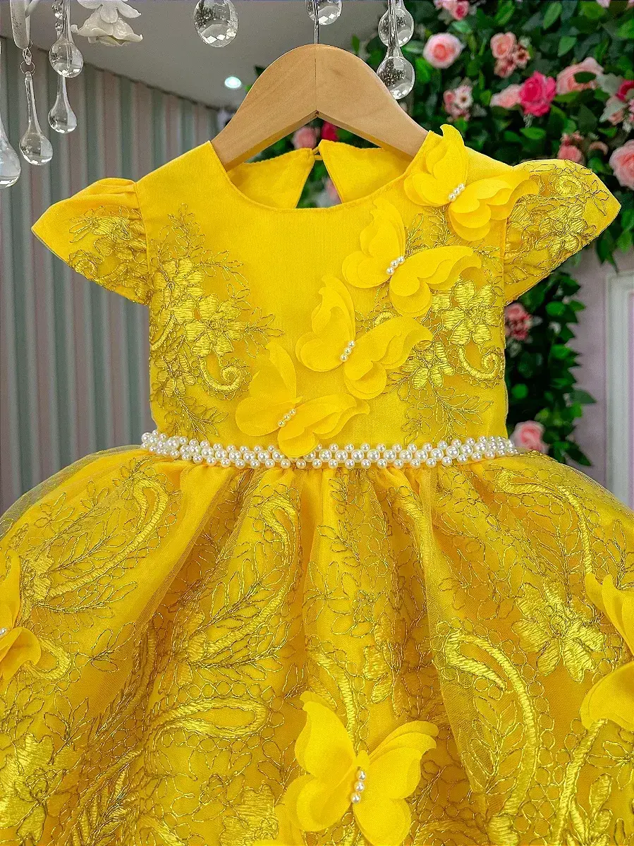 Vestido jardim encantado festa amarelo, foto 4