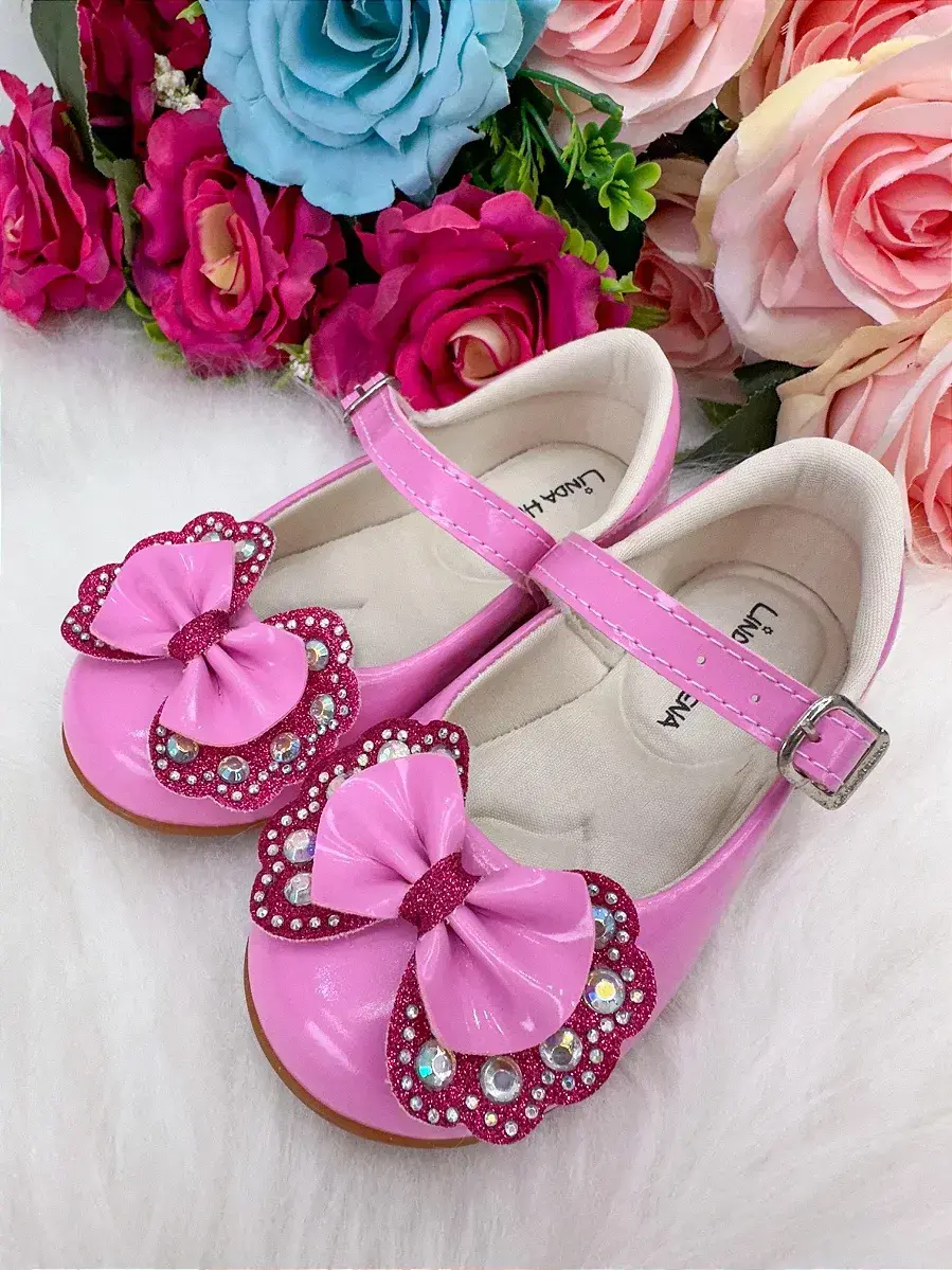 Sapatilha baby rosa chiclete pink lacinho strass, foto 2
