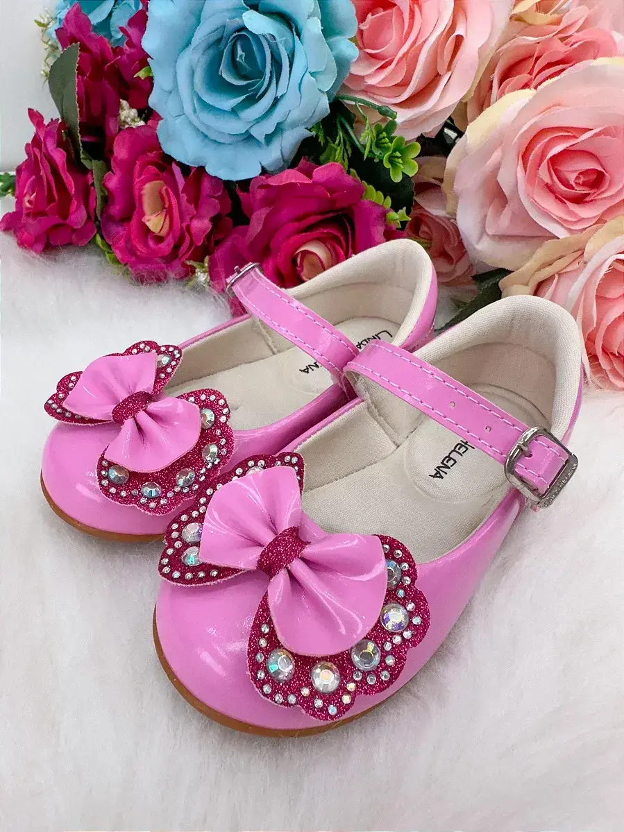 Sapatilha baby rosa chiclete pink lacinho strass, foto 3