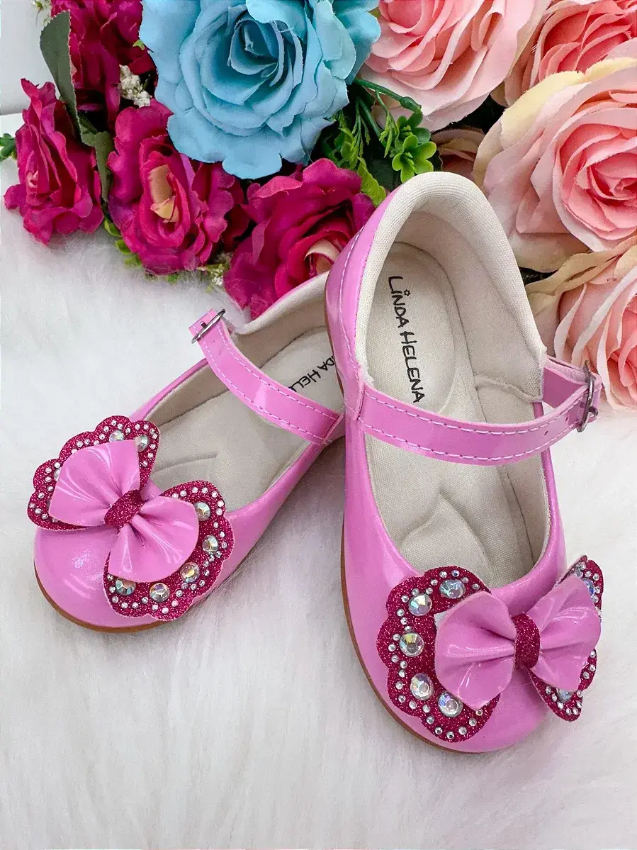Sapatilha baby rosa chiclete pink lacinho strass, foto 5