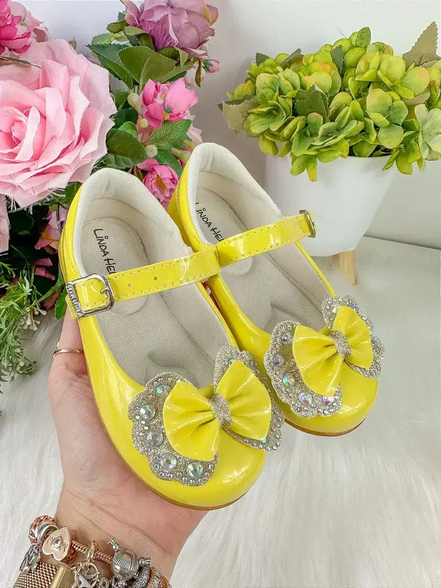 Sapatilha baby amarelo lacinho strass, foto 3