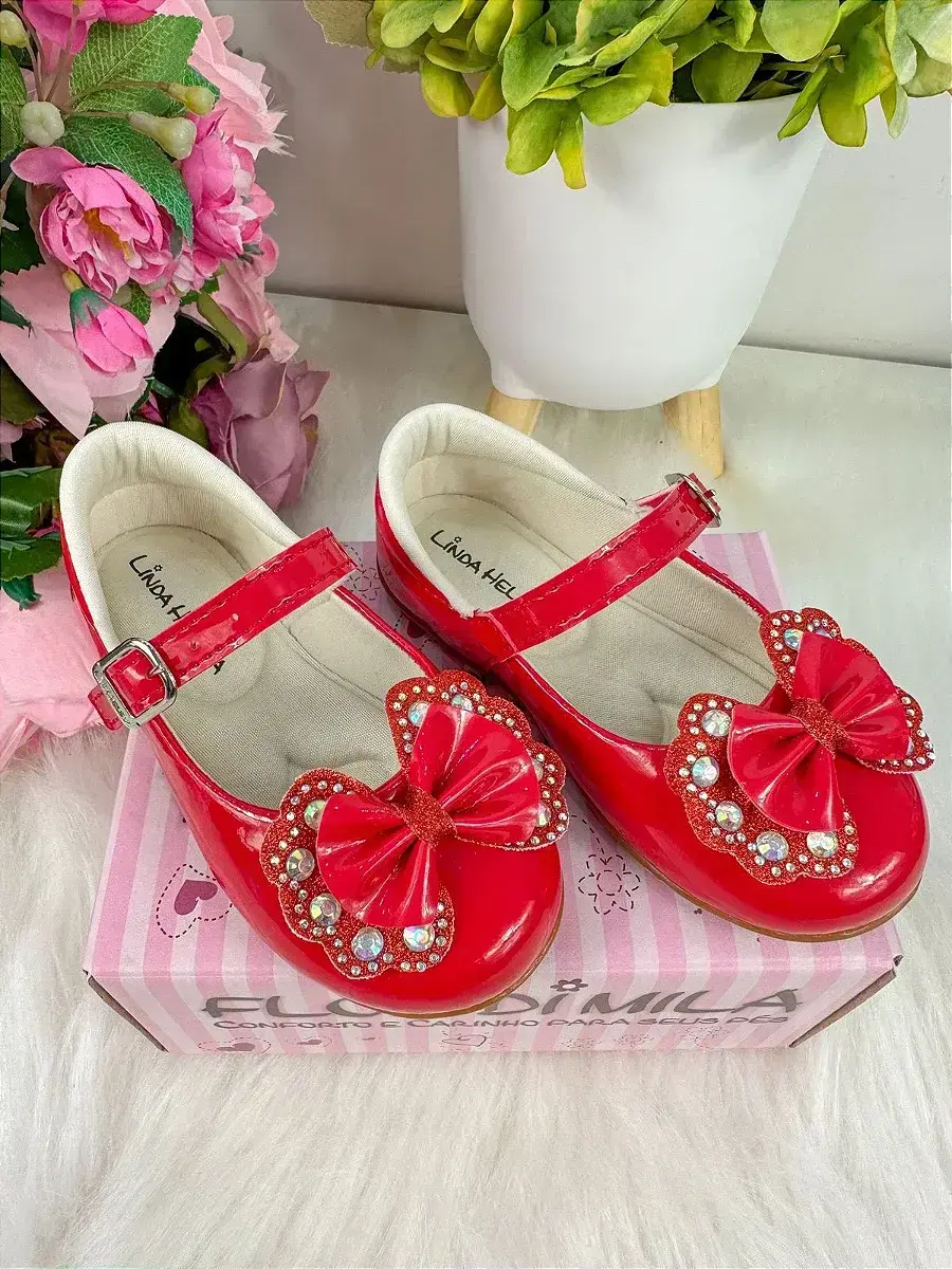 Sapatilha baby vermelho lacinho strass, foto 2