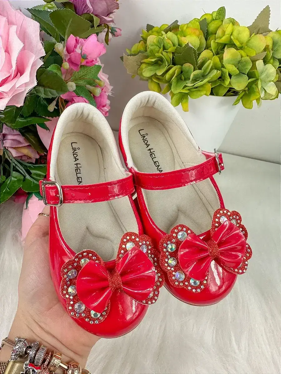 Sapatilha baby vermelho lacinho strass, foto 4