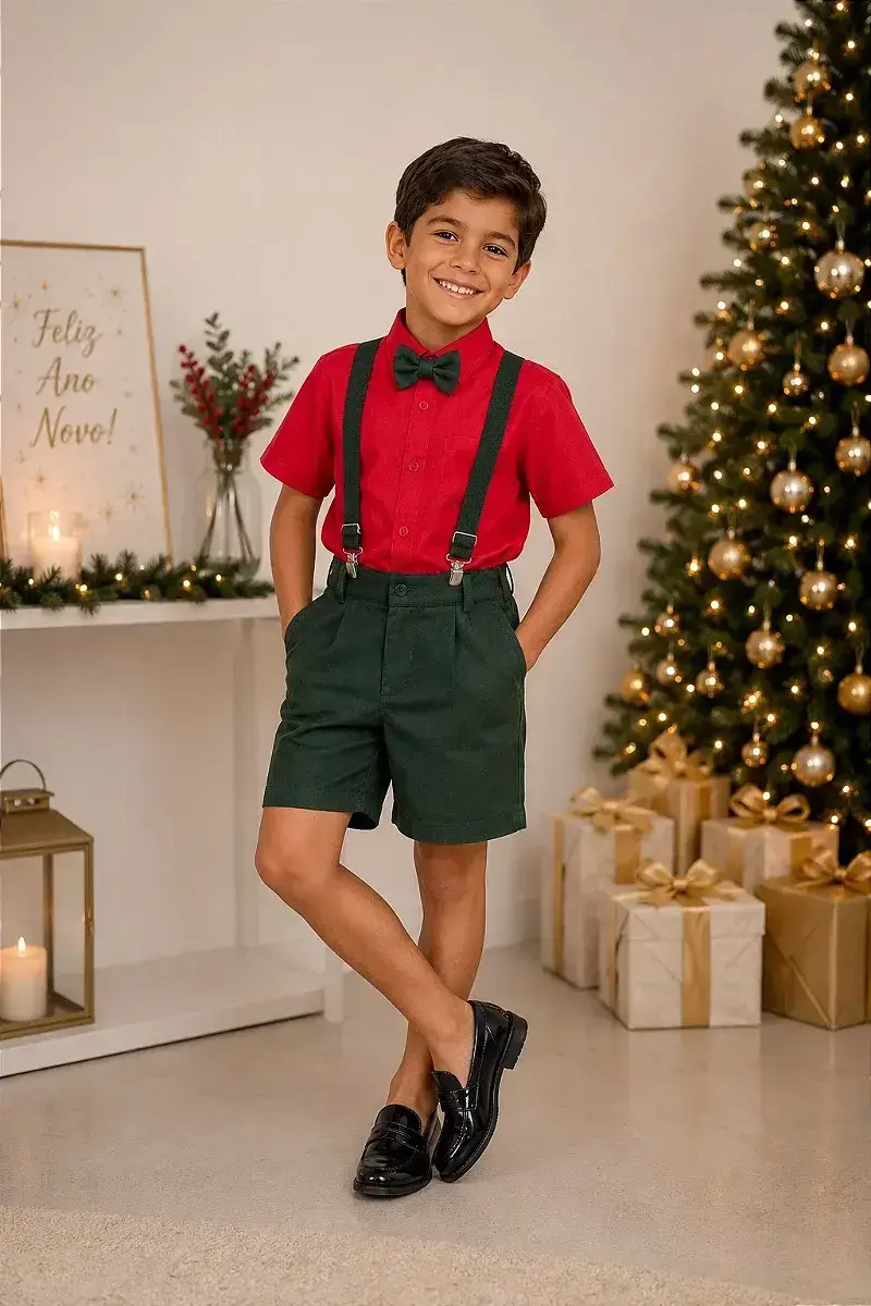 Conjunto henry vermelho suspensorio verde militar