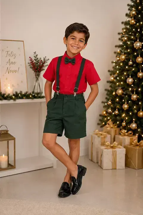 Conjunto henry vermelho suspensorio verde militar