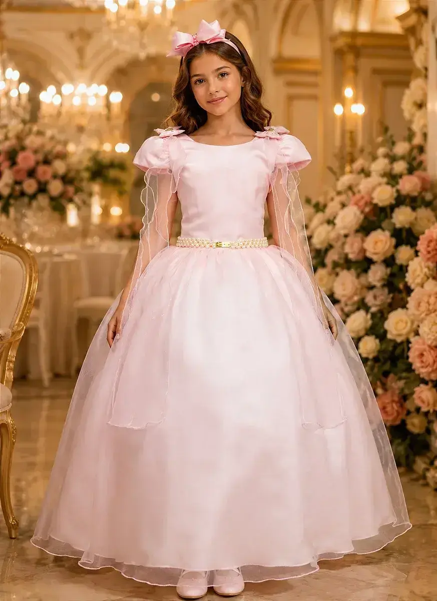 Vestido longo diamante rosa