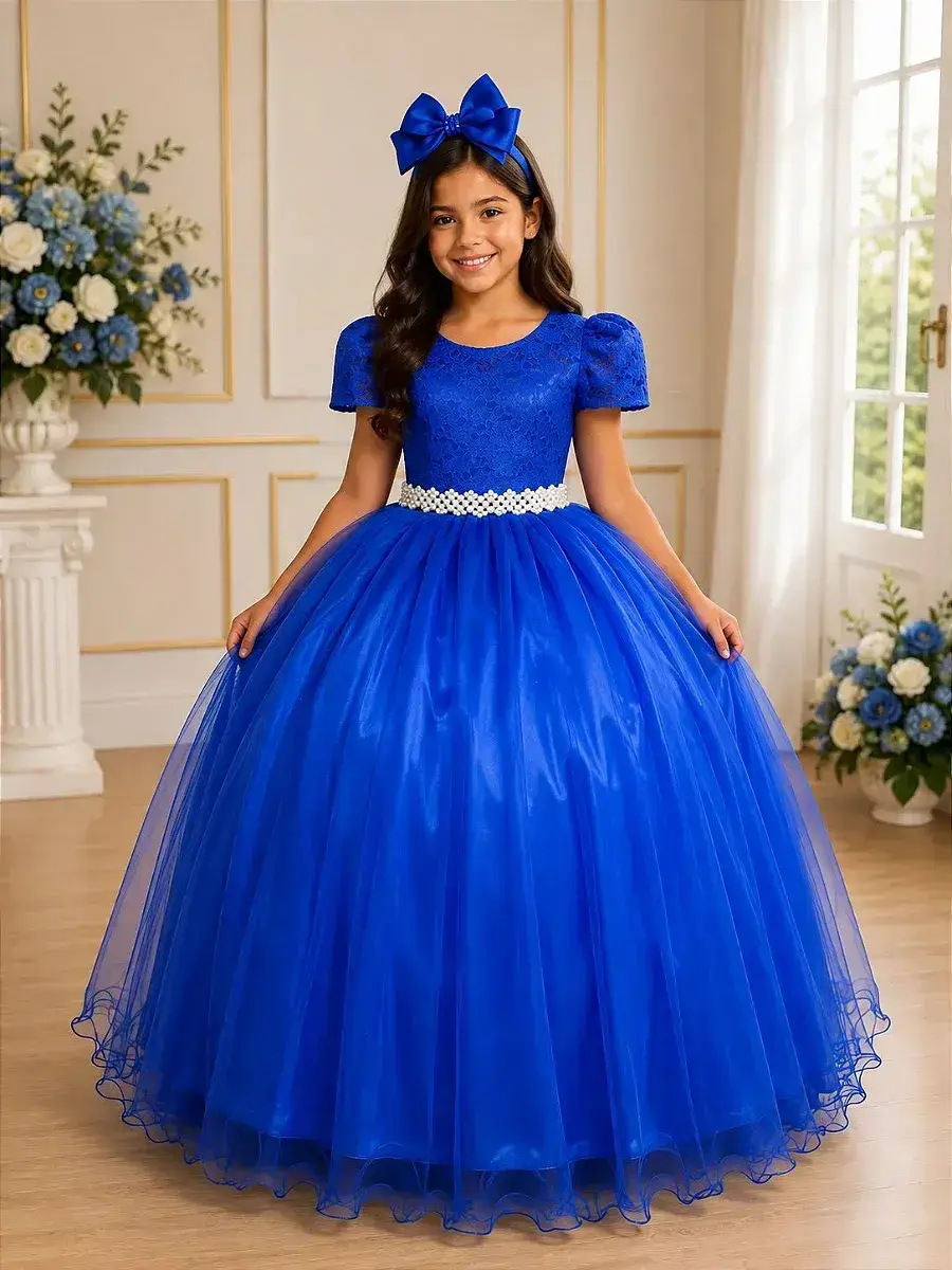Vestido longo laura peito rendado azul royal