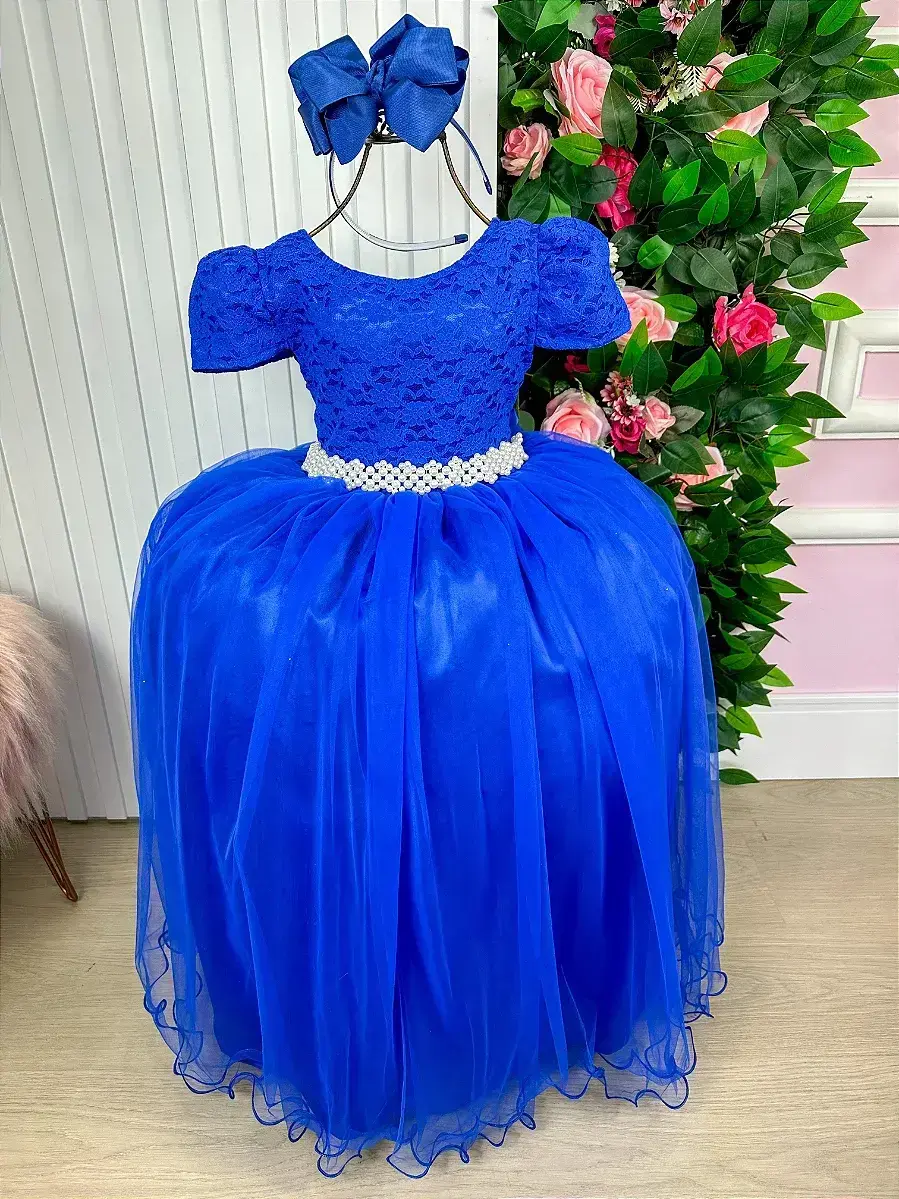 Vestido longo laura peito rendado azul royal, foto 2