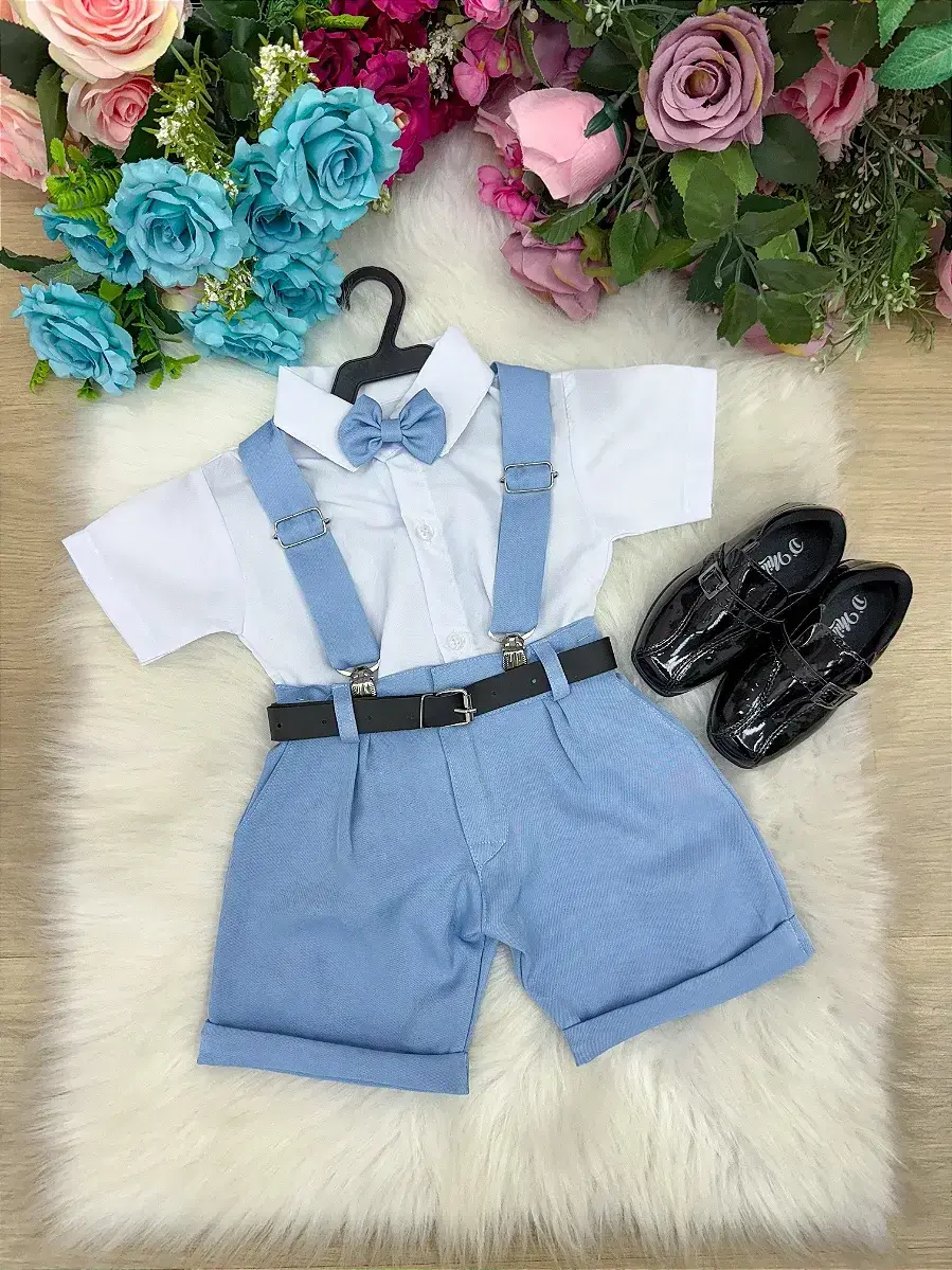 Conjunto social shorts ravi azul claro